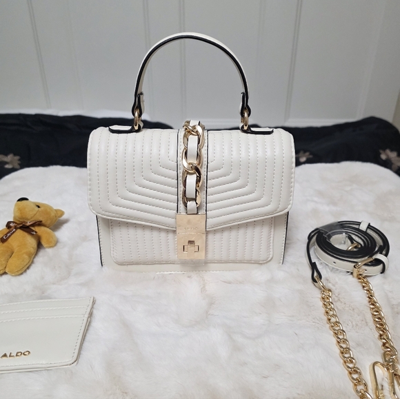 Aldo Special Edition Set Cream Handbag With Bear Charm, Card Holder, Strap - Picture 5 of 14